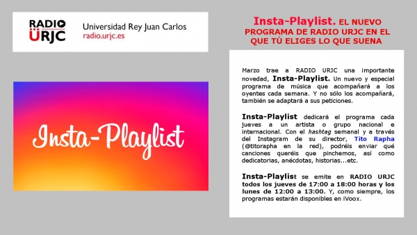 Insta-Playlist. EL NUEVO PROGRAMA DE RADIO URJC EN EL QUE TÚ ELIGES LO QUE SUENA