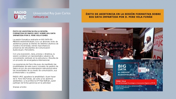 ÉXITO DE ASISTENCIA EN LA SESIÓN FORMATIVA DE BIG DATA IMPARTIDA POR D. PERE VILA