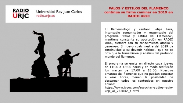 PALOS Y ESTILOS DEL FLAMENCO continúa su firme caminar en 2019 en RADIO URJC