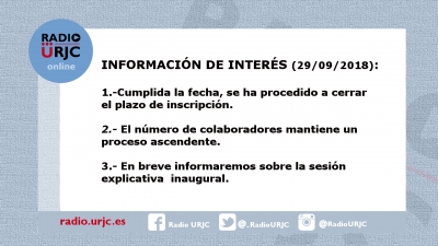 FINALIZADO EL PLAZO DE INSCRIPCIÓN Y OTRAS NOTICIAS