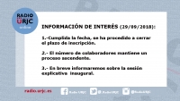 FINALIZADO EL PLAZO DE INSCRIPCIÓN Y OTRAS NOTICIAS